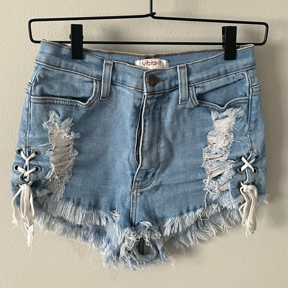 Side Tie Denim Shorts